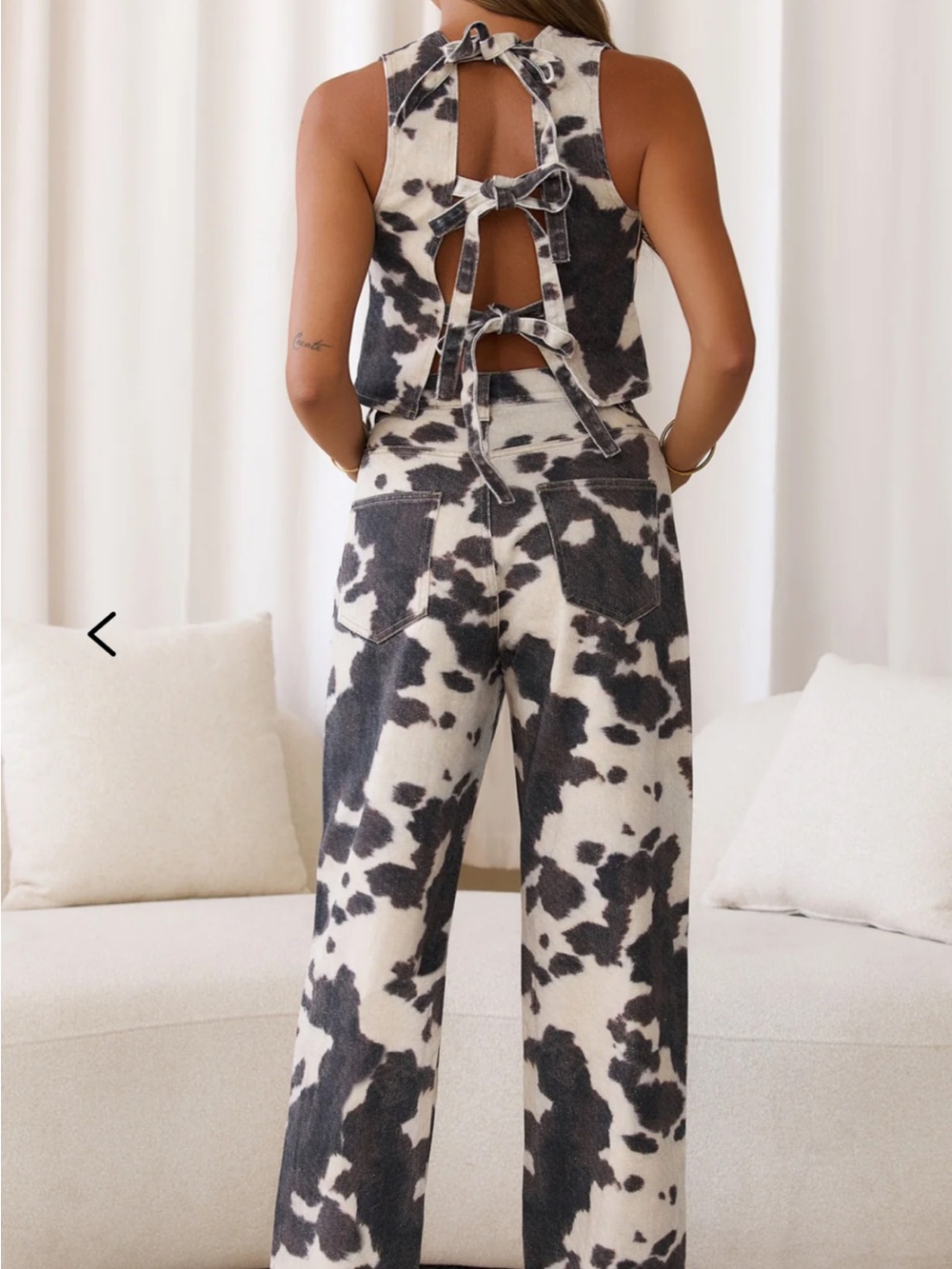 HELLO MOLLY WILD STYLE COW PRINT DENIM CO-ORD SET BLACK WHITE - M - Picture 3 of 7